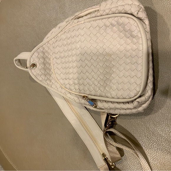 Off white Faux Leather woven Back pack - Picture 2 of 5
